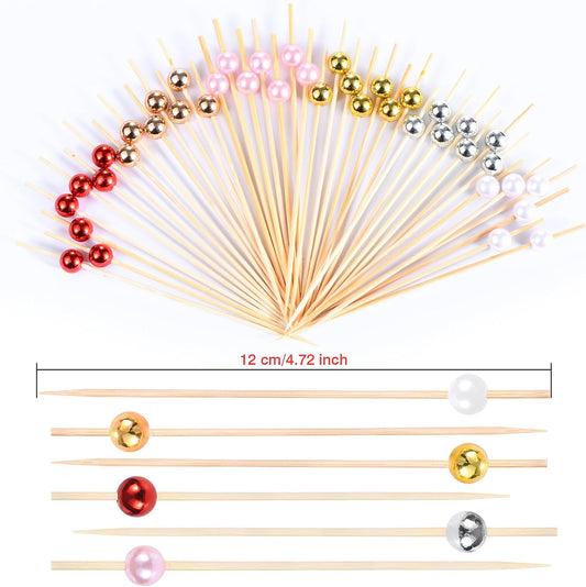 100 Pcs Pearl Toothpicks, 4.7 Inch Pink Pearl Cocktail Picks