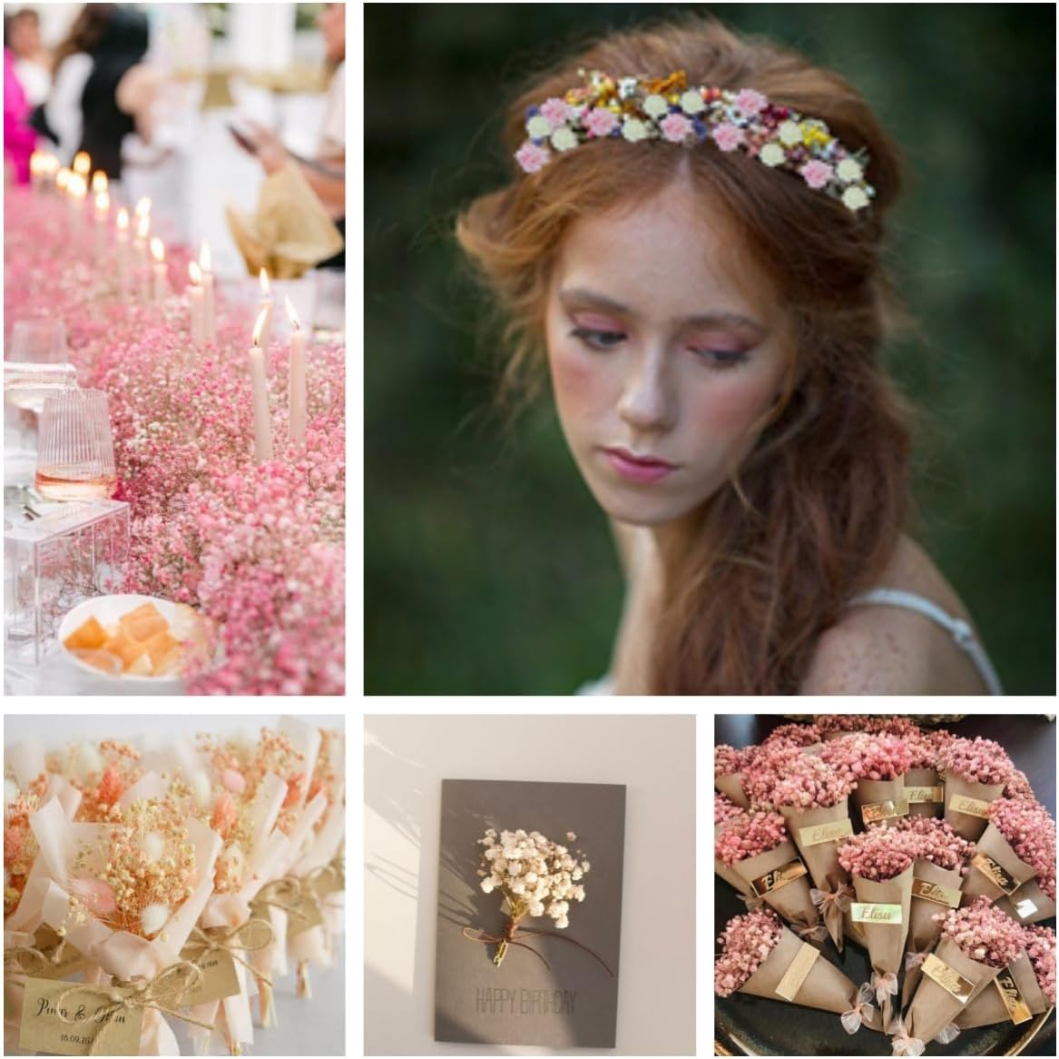 5600+ Mini Dried Baby's Breath Flowers Pink & Cream White Bulk Bouquet