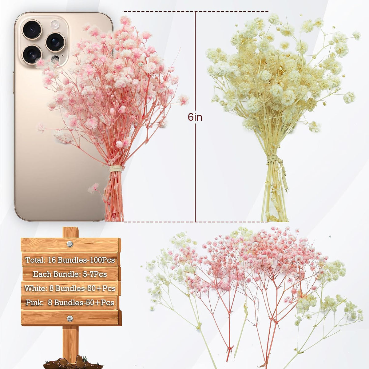 5600+ Mini Dried Baby's Breath Flowers Pink & Cream White Bulk Bouquet