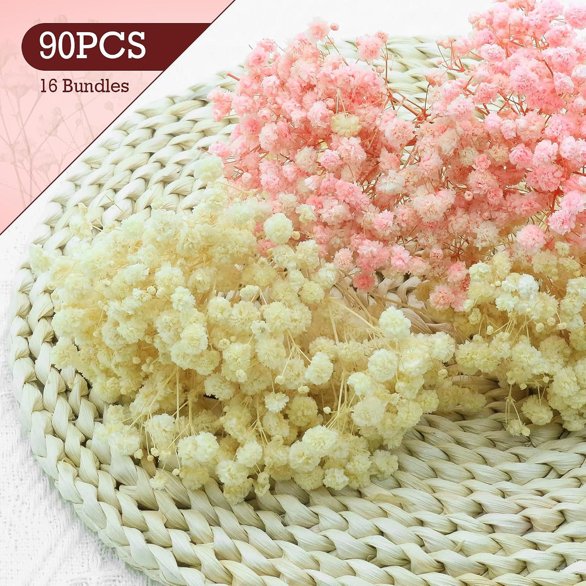 5600+ Mini Dried Baby's Breath Flowers Pink & Cream White Bulk Bouquet