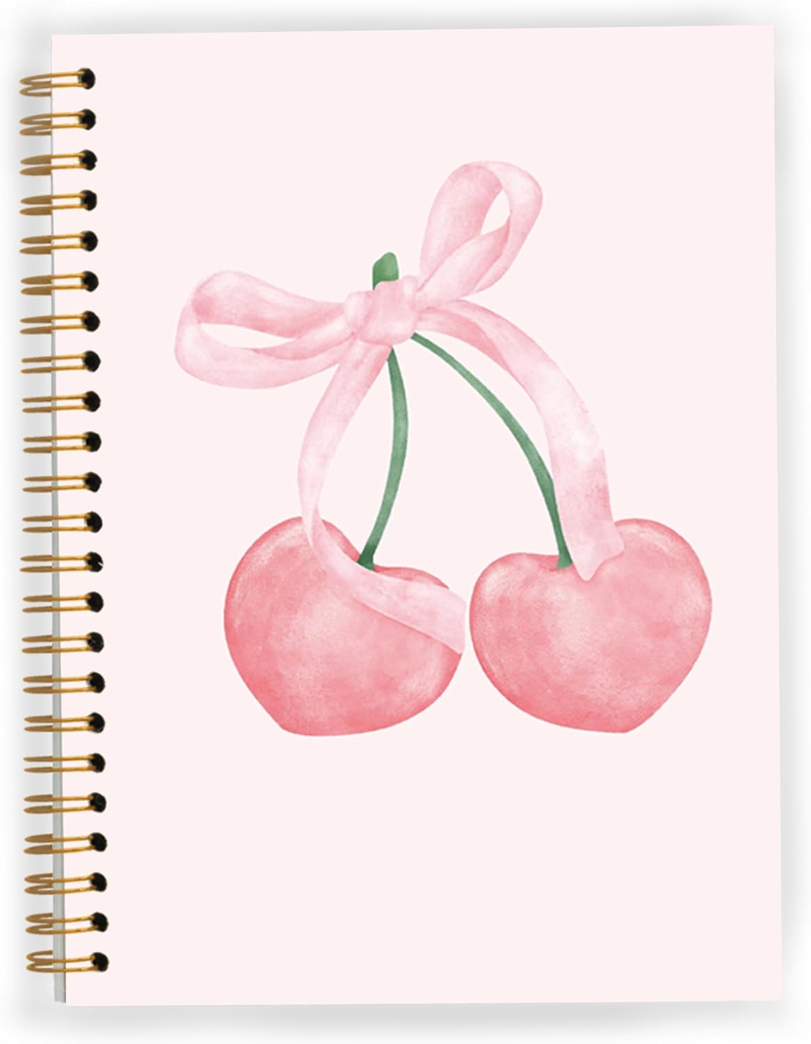 Pink Cherry Notebook, Coquette Bow Preppy Girly Spiral Notebook 5.5x8.3, Pink Aesthetic Journal for Women, Coquette Office Supplies, Preppy Gifts for Women, Spiral Journal