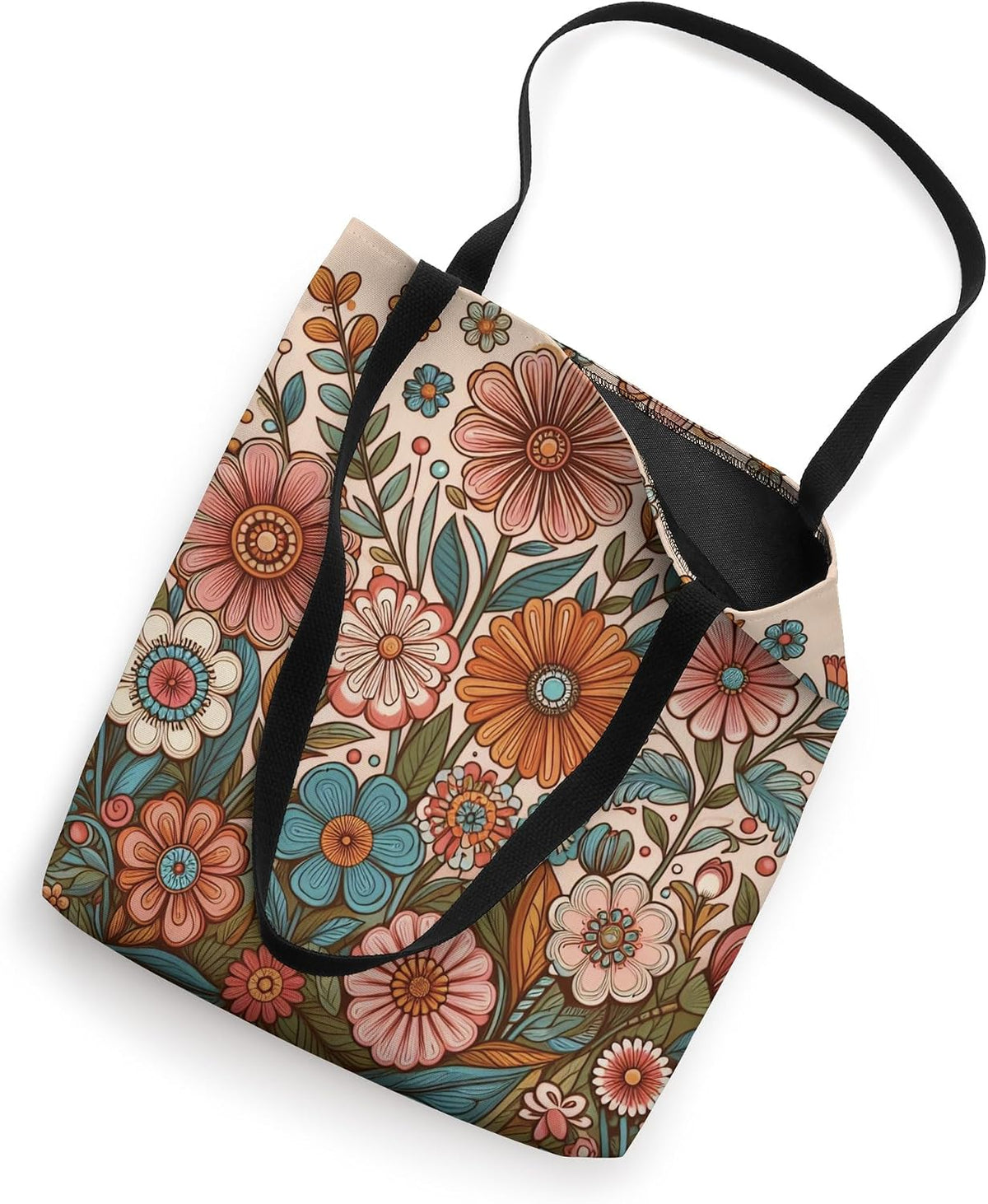 Retro Flowers Meadow Floral Groovy 70s Peach Pink Tote Bag