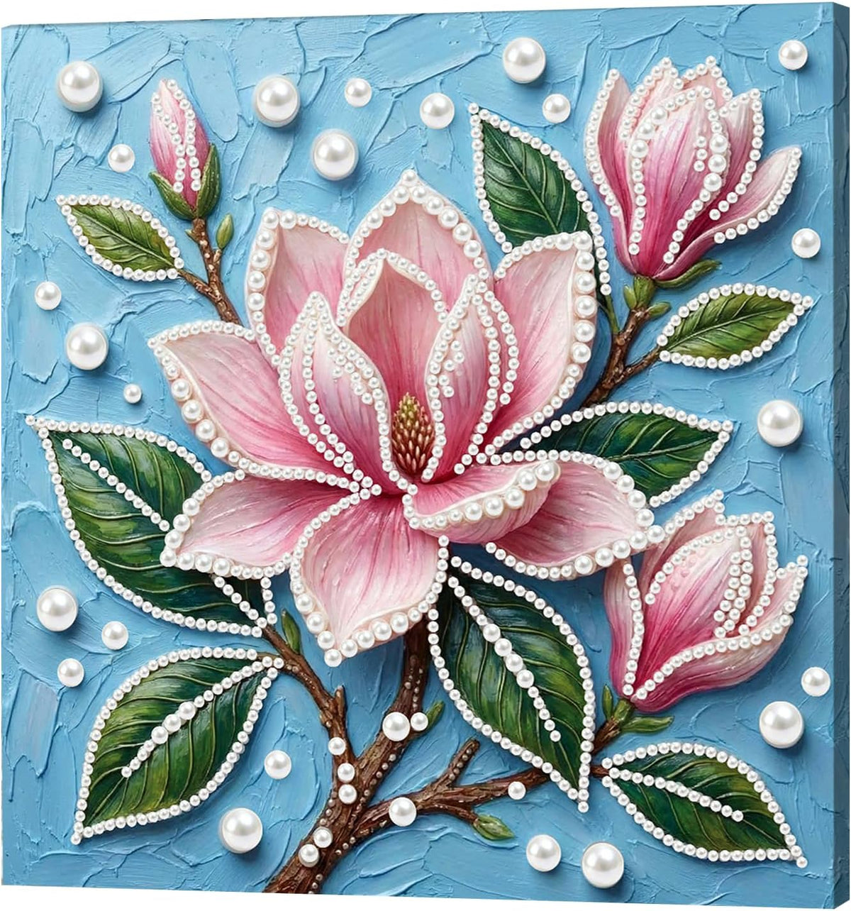 Pink Flowers DIY Pearl Painting Art Kit with Frame - 9.84x9.84 Inch Romantic Pink Floral Pearl Gem Painting for Adults Beginners, Complete Picture Arts Craft for Home Wall Decor