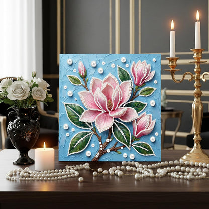 Pink Flowers DIY Pearl Painting Art Kit with Frame - 9.84x9.84 Inch Romantic Pink Floral Pearl Gem Painting for Adults Beginners, Complete Picture Arts Craft for Home Wall Decor