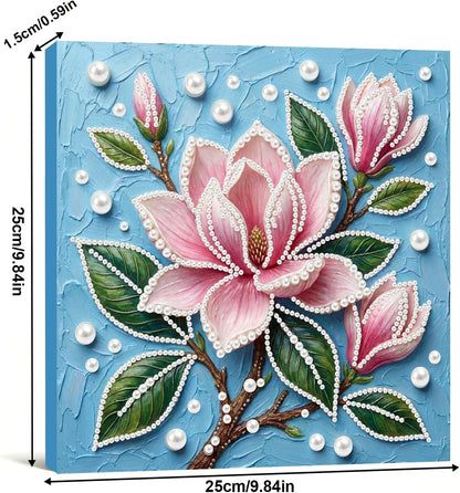 Pink Flowers DIY Pearl Painting Art Kit with Frame - 9.84x9.84 Inch Romantic Pink Floral Pearl Gem Painting for Adults Beginners, Complete Picture Arts Craft for Home Wall Decor