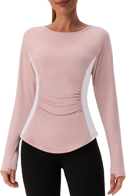 Womens Workout Tops Long Sleeve Shirts Slimming Gym Fitness Outfits