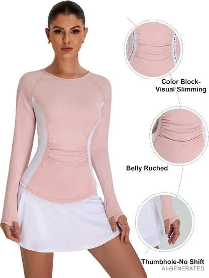 Womens Workout Tops Long Sleeve Shirts Slimming Gym Fitness Outfits