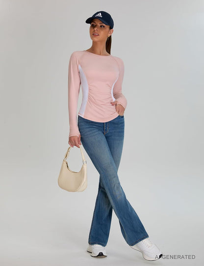 Womens Workout Tops Long Sleeve Shirts Slimming Gym Fitness Outfits