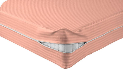 1000-TC Egyptian Cotton Zipper Fitted Sheet, Twin (39"x 75") Size, 8" Deep Pocket Mattress Encasement Bottom Cover with Zipper, Soft & Long Lasting (Peach, Stripe)
