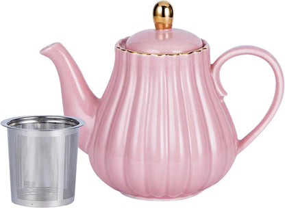 Pink Porcelain Teapot with Removable Stainless Steel Infuser, Blooming & Loose Leaf Teapot, Home Decor - 28 Ounce (Pink, 28 OZ)