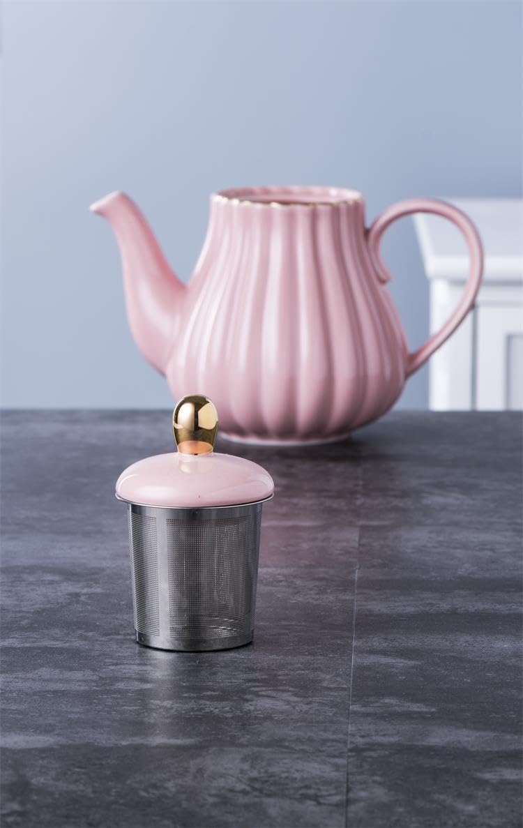 Pink Porcelain Teapot with Removable Stainless Steel Infuser, Blooming & Loose Leaf Teapot, Home Decor - 28 Ounce (Pink, 28 OZ)