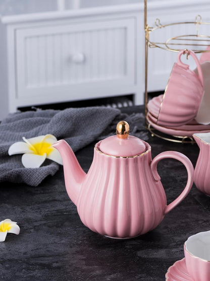 Pink Porcelain Teapot with Removable Stainless Steel Infuser, Blooming & Loose Leaf Teapot, Home Decor - 28 Ounce (Pink, 28 OZ)