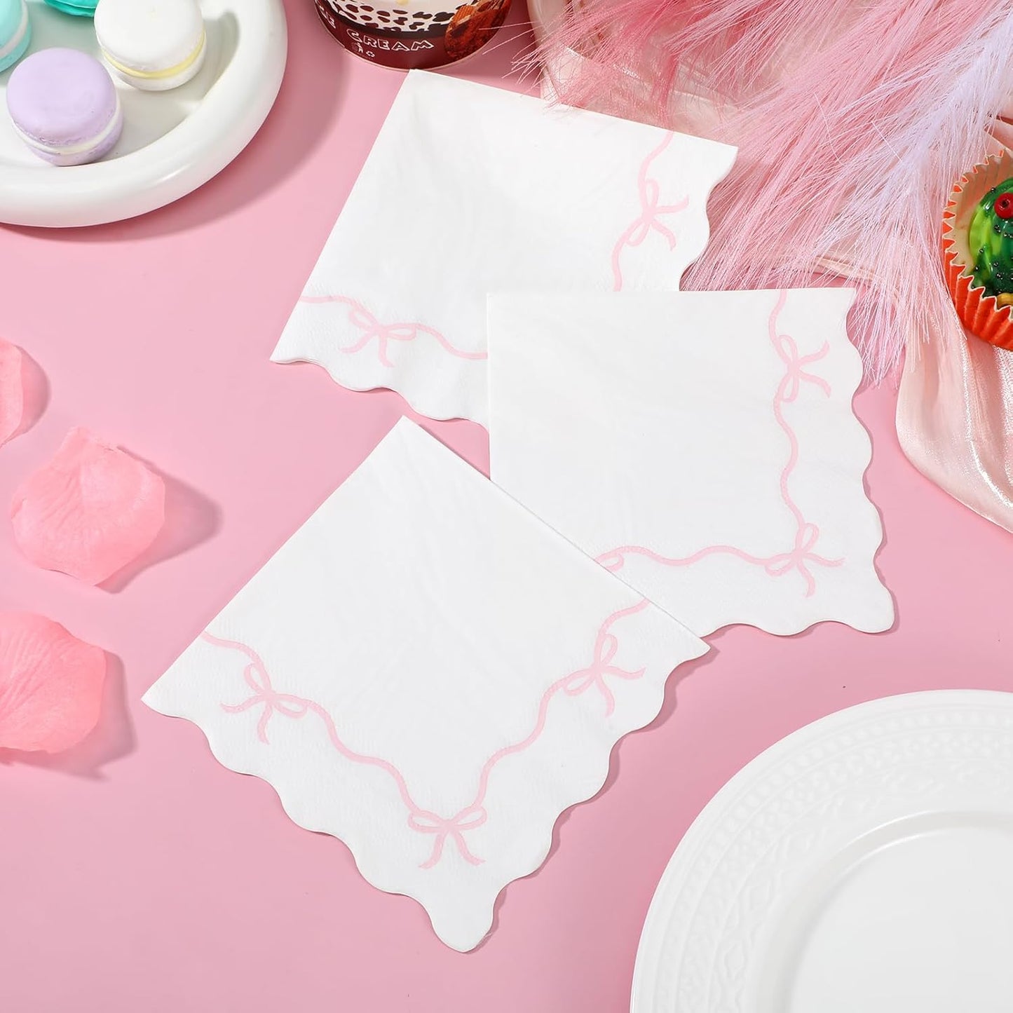 Pink Bow Napkins - 3-ply, 200 pcs | Baby Shower Decorations, Spring Girl Birthday, Girls Just Wanna Be One, Tying the Knot Party Favors, Coquette Graduation, Bachelorette Decor