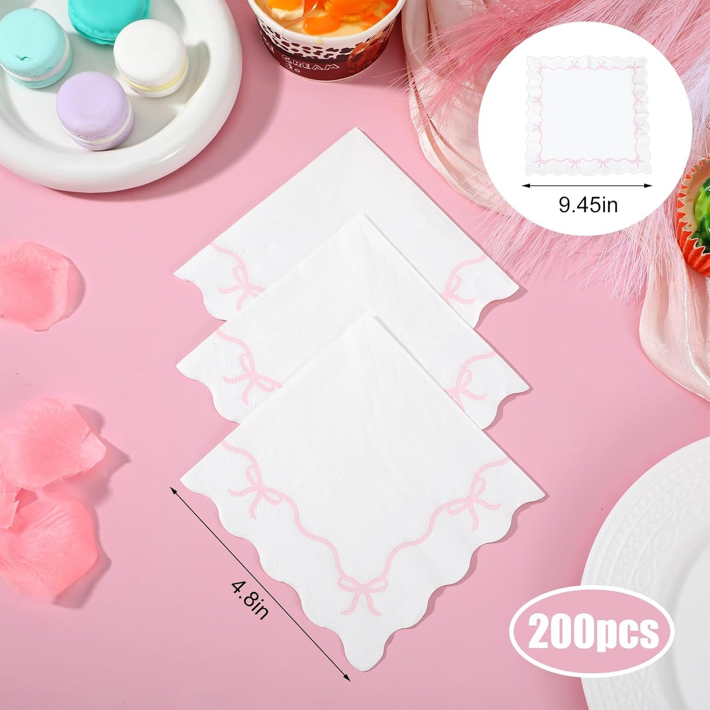 Pink Bow Napkins - 3-ply, 200 pcs | Baby Shower Decorations, Spring Girl Birthday, Girls Just Wanna Be One, Tying the Knot Party Favors, Coquette Graduation, Bachelorette Decor