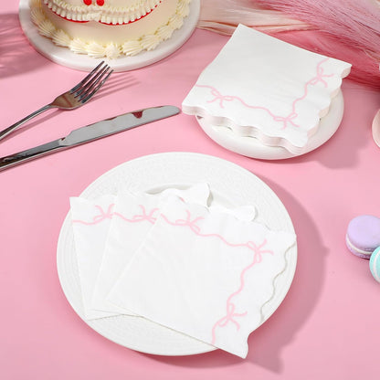 Pink Bow Napkins - 3-ply, 200 pcs | Baby Shower Decorations, Spring Girl Birthday, Girls Just Wanna Be One, Tying the Knot Party Favors, Coquette Graduation, Bachelorette Decor