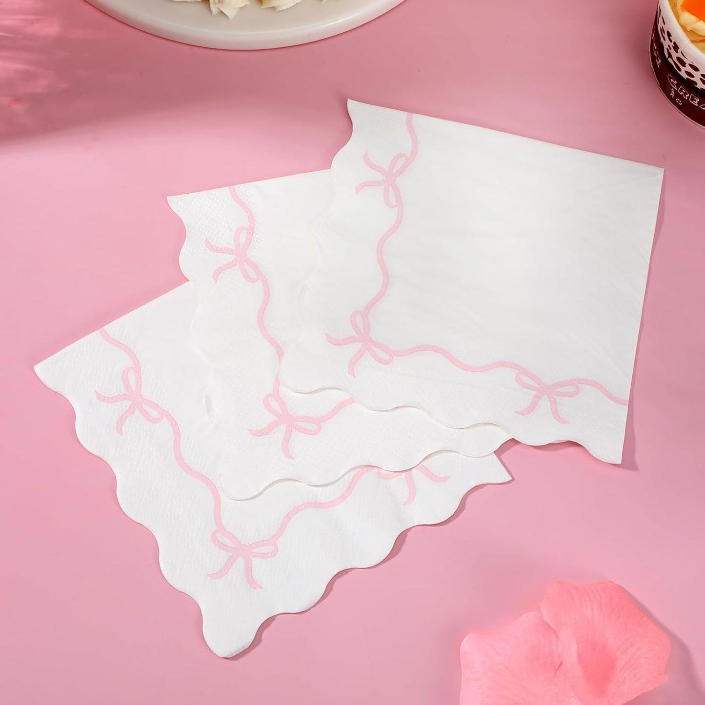 Pink Bow Napkins - 3-ply, 200 pcs | Baby Shower Decorations, Spring Girl Birthday, Girls Just Wanna Be One, Tying the Knot Party Favors, Coquette Graduation, Bachelorette Decor