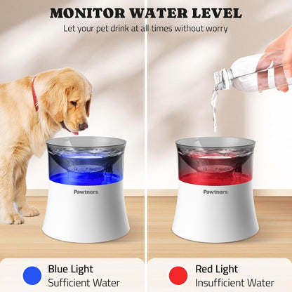 Pawtners 1 Gal/3.5L Dog Water Fountain,Elevated Dog Water Bowl Dispenser | Vortex Flow filter,Automatic Pet Water Fountain for Large Dogs Inside, Deep Drinking Area and Quiet Pump, 10" H