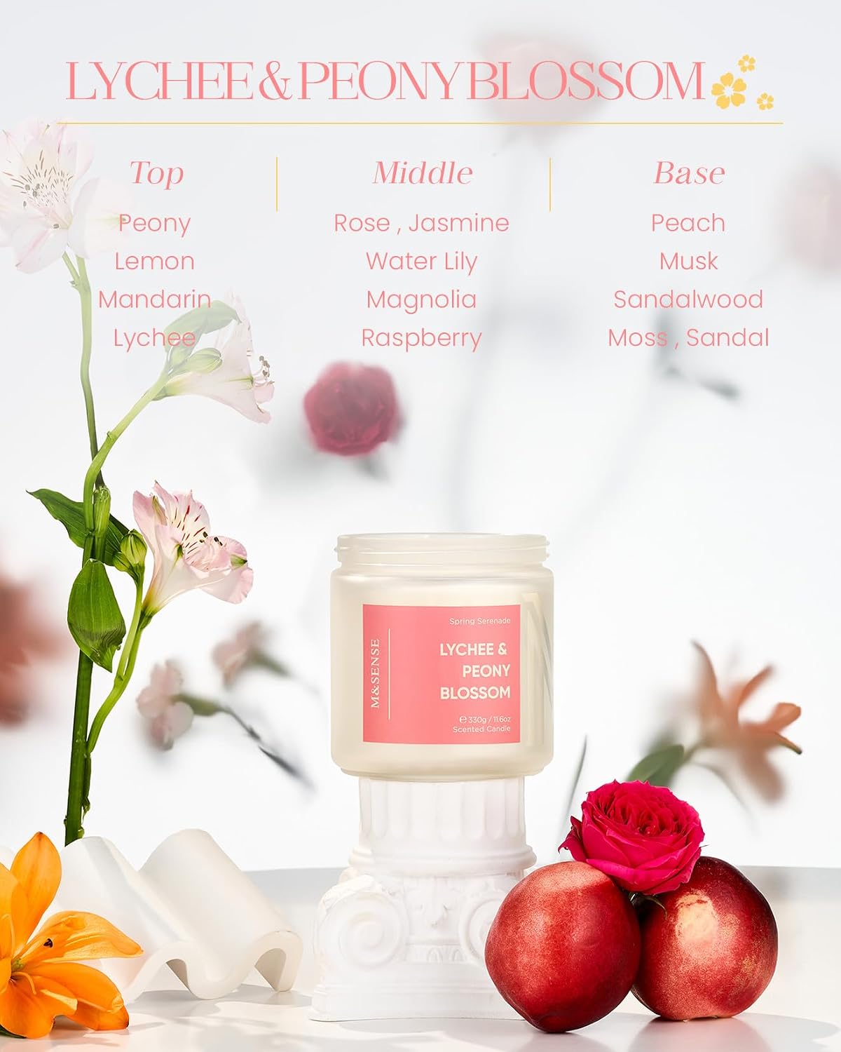 Lychee Peach Blossom Scented Candle, 70-Hour Burn Time