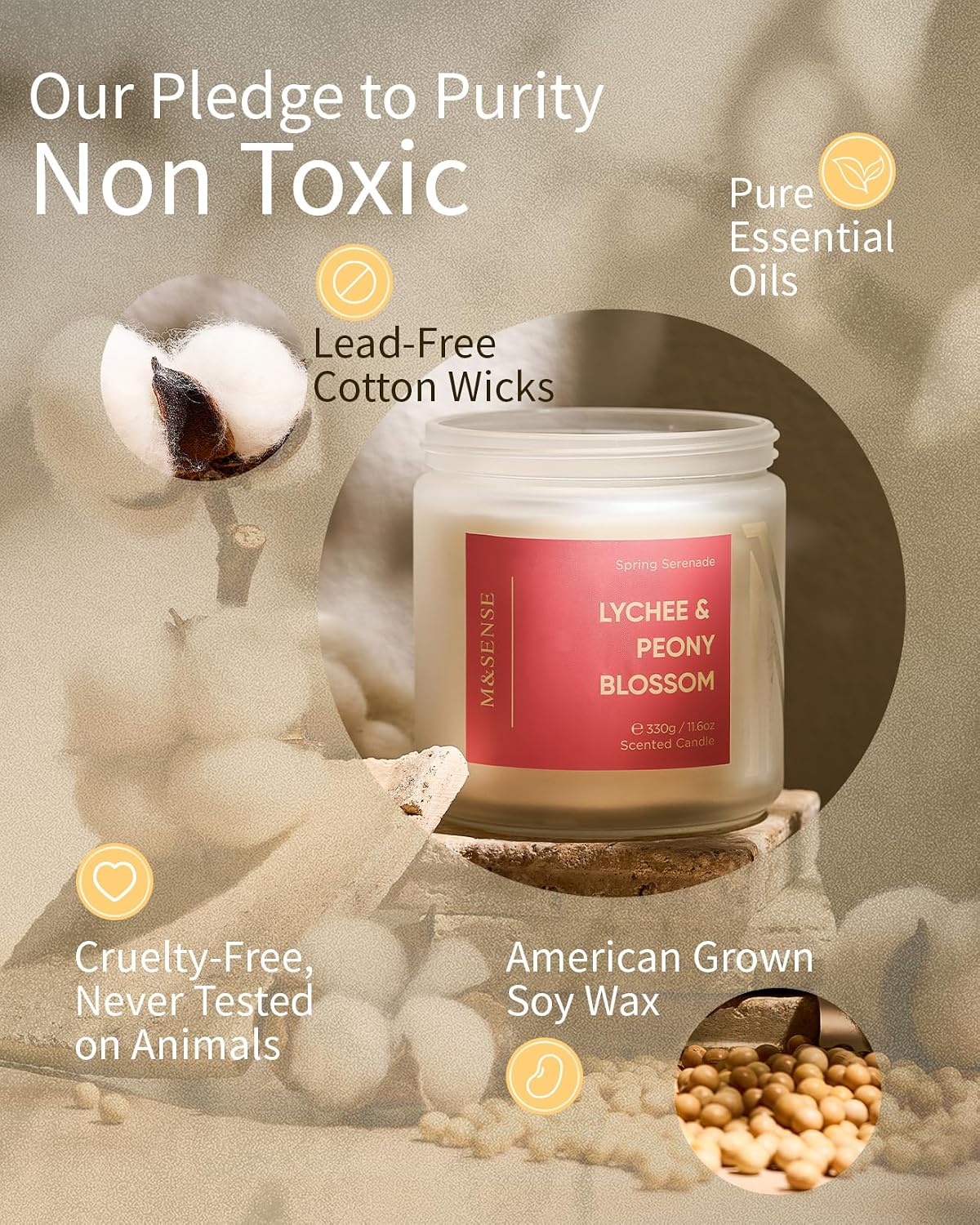 Lychee Peach Blossom Scented Candle, 70-Hour Burn Time