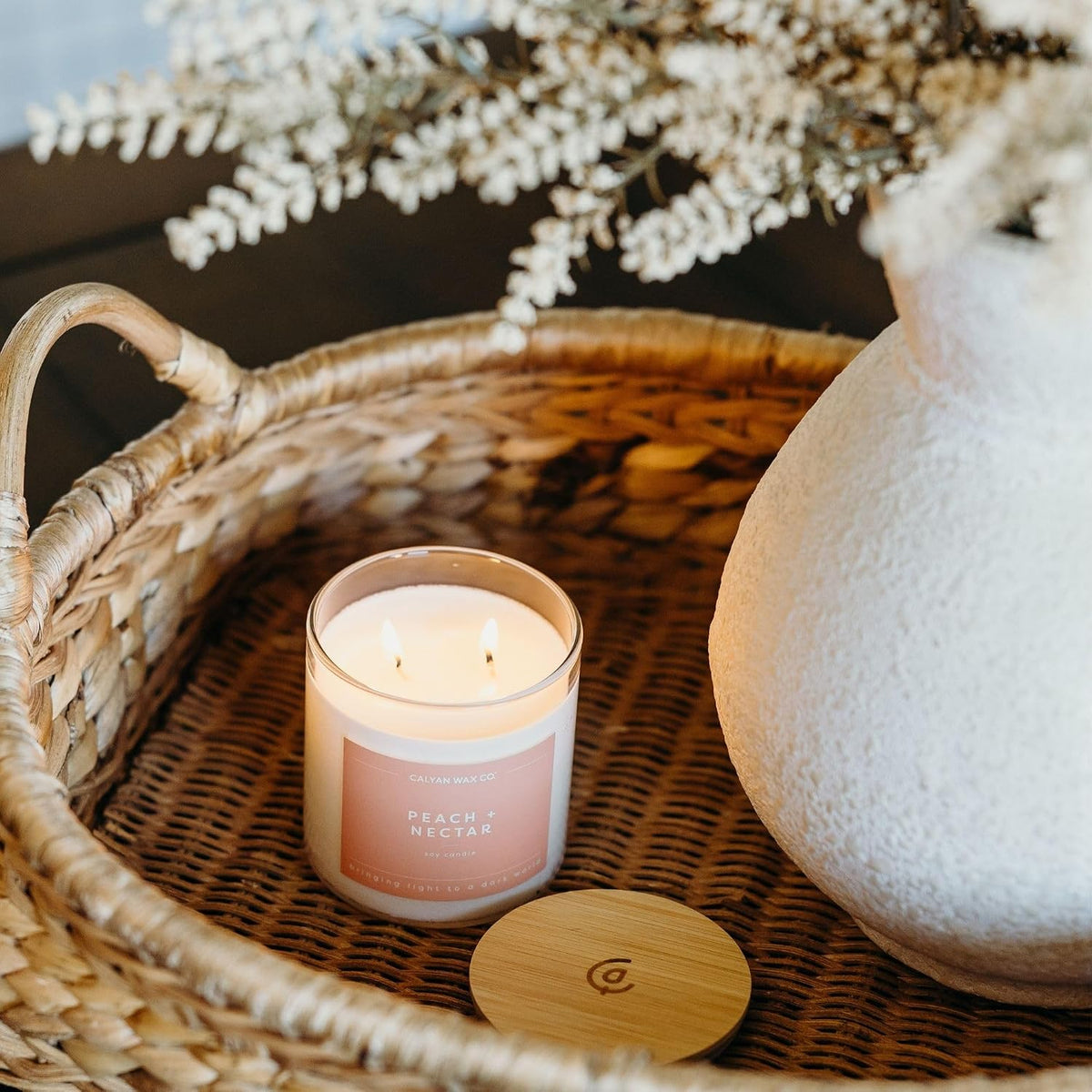 . Peach & Nectar 2 Wick Scented Candle - 37 Hour Burn