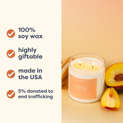. Peach & Nectar 2 Wick Scented Candle - 37 Hour Burn