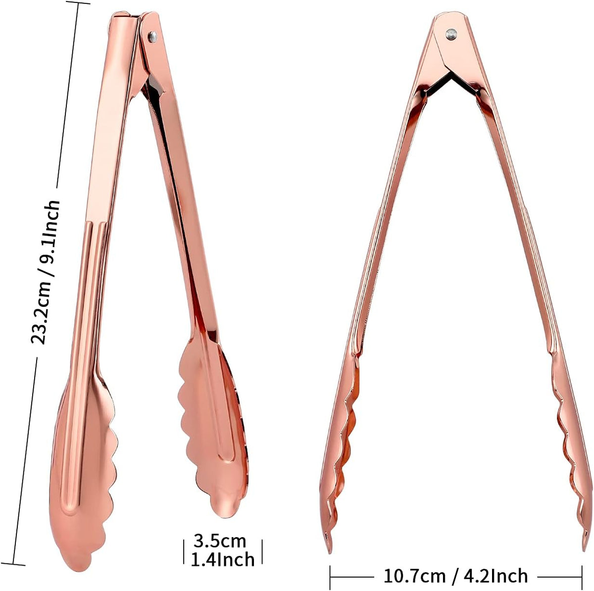 9 Inch Kitchen Food Tongs for Cooking and Serving Tongs- Aluminum - Set of 3 (pink gold)
