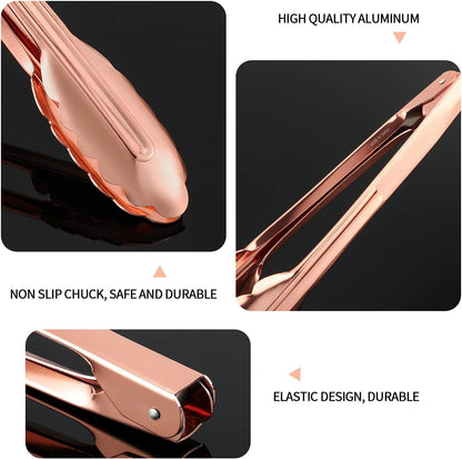 9 Inch Kitchen Food Tongs for Cooking and Serving Tongs- Aluminum - Set of 3 (pink gold)