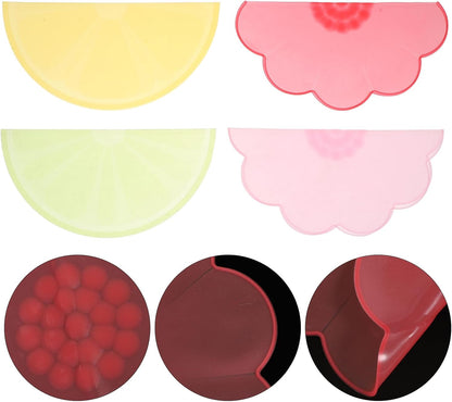Silicone Stretch Lids for Bowls Food Covers, 4pcs Reusable Airtight Food Storage Seal Covers in Rose Red, Light Pink, Yellow, Green for Kitchen Fruit Preservation and Microwave