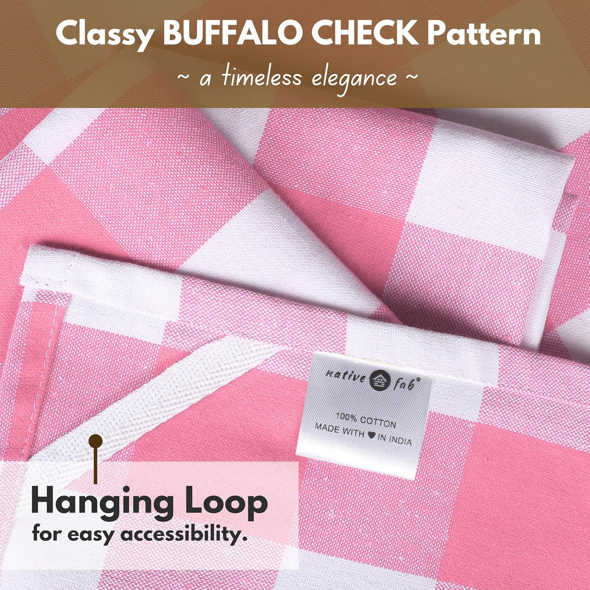 Pink Checked Kitchen Towels 16"x26" - 6 Pack Buffalo Plaid Cotton Dish Towels - Absorbent Dishcloth Set, Soft Reusable Towel with Hanging Loop - Pink White