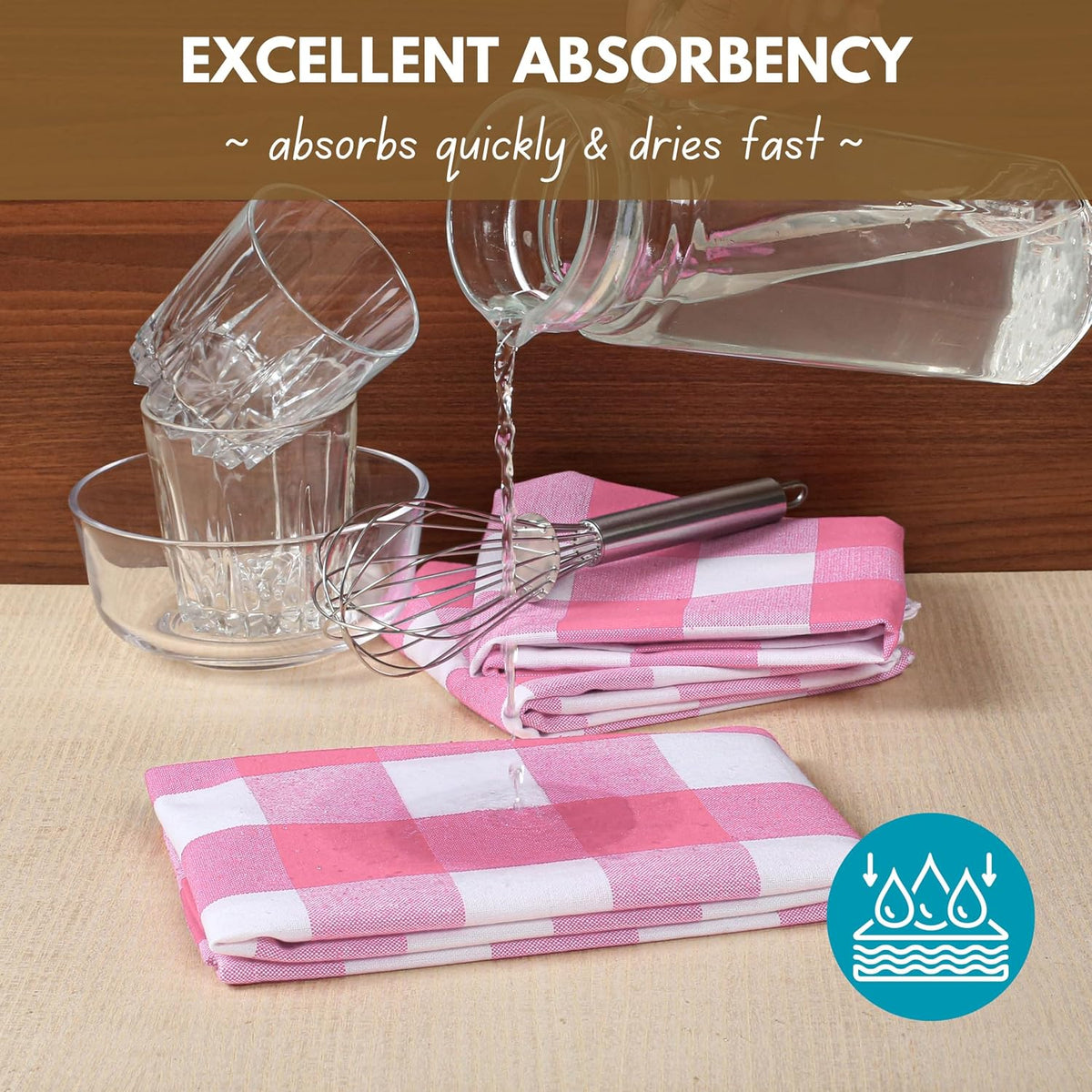 Pink Checked Kitchen Towels 16"x26" - 6 Pack Buffalo Plaid Cotton Dish Towels - Absorbent Dishcloth Set, Soft Reusable Towel with Hanging Loop - Pink White