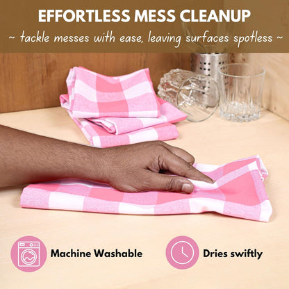 Pink Checked Kitchen Towels 16"x26" - 6 Pack Buffalo Plaid Cotton Dish Towels - Absorbent Dishcloth Set, Soft Reusable Towel with Hanging Loop - Pink White