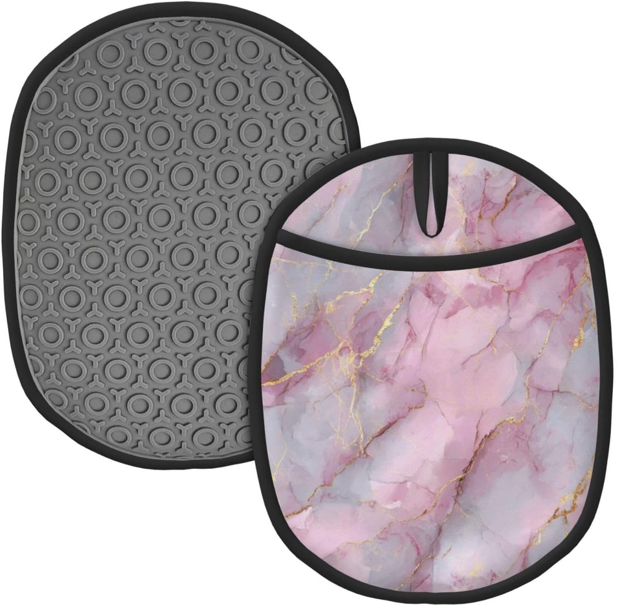 Light Pink Marble with Gold Silicone Pot Holders,2pcs, Heat Resistant Oven Mitts Large Potholders for Kitchen Cooking Baking Hot Pads