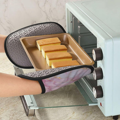 Light Pink Marble with Gold Silicone Pot Holders,2pcs, Heat Resistant Oven Mitts Large Potholders for Kitchen Cooking Baking Hot Pads