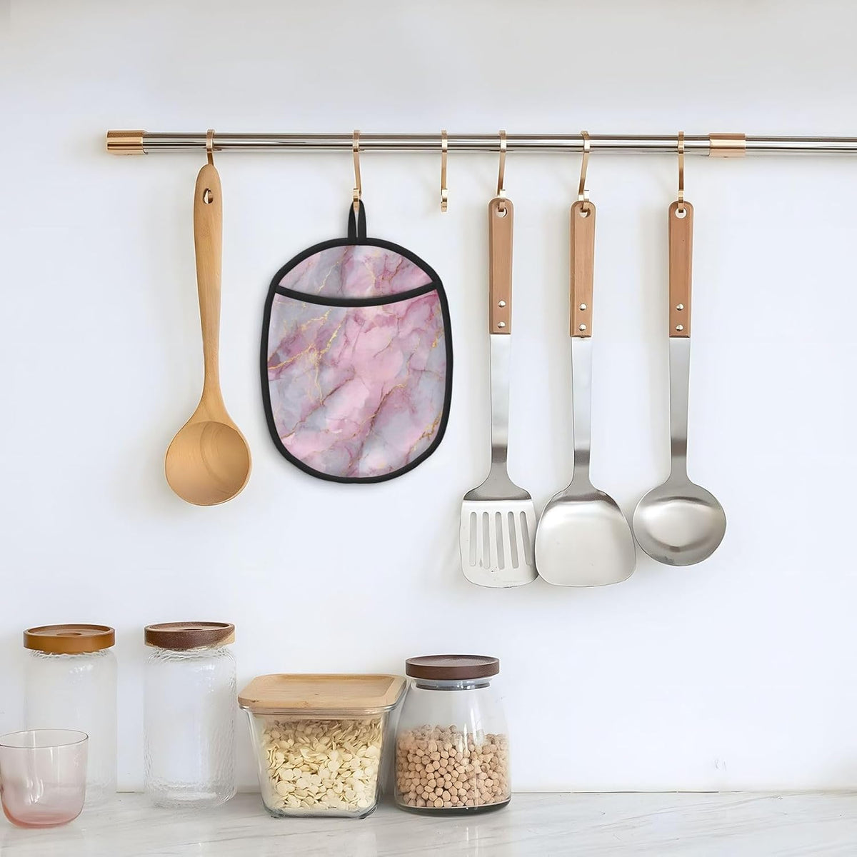 Light Pink Marble with Gold Silicone Pot Holders,2pcs, Heat Resistant Oven Mitts Large Potholders for Kitchen Cooking Baking Hot Pads