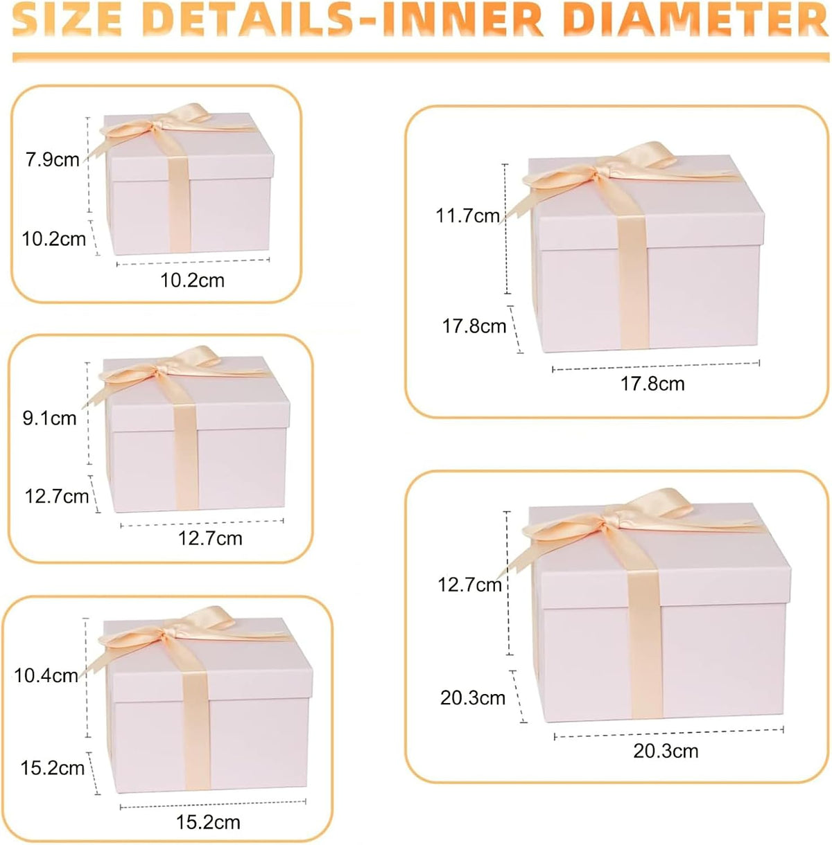 5 Pack Large Square Nesting Gift Boxes with Lids for Presents, 4"-8" Pink Stacking Gift Box with Ribbon Card for Wedding Birthday Party Valentine Christmas