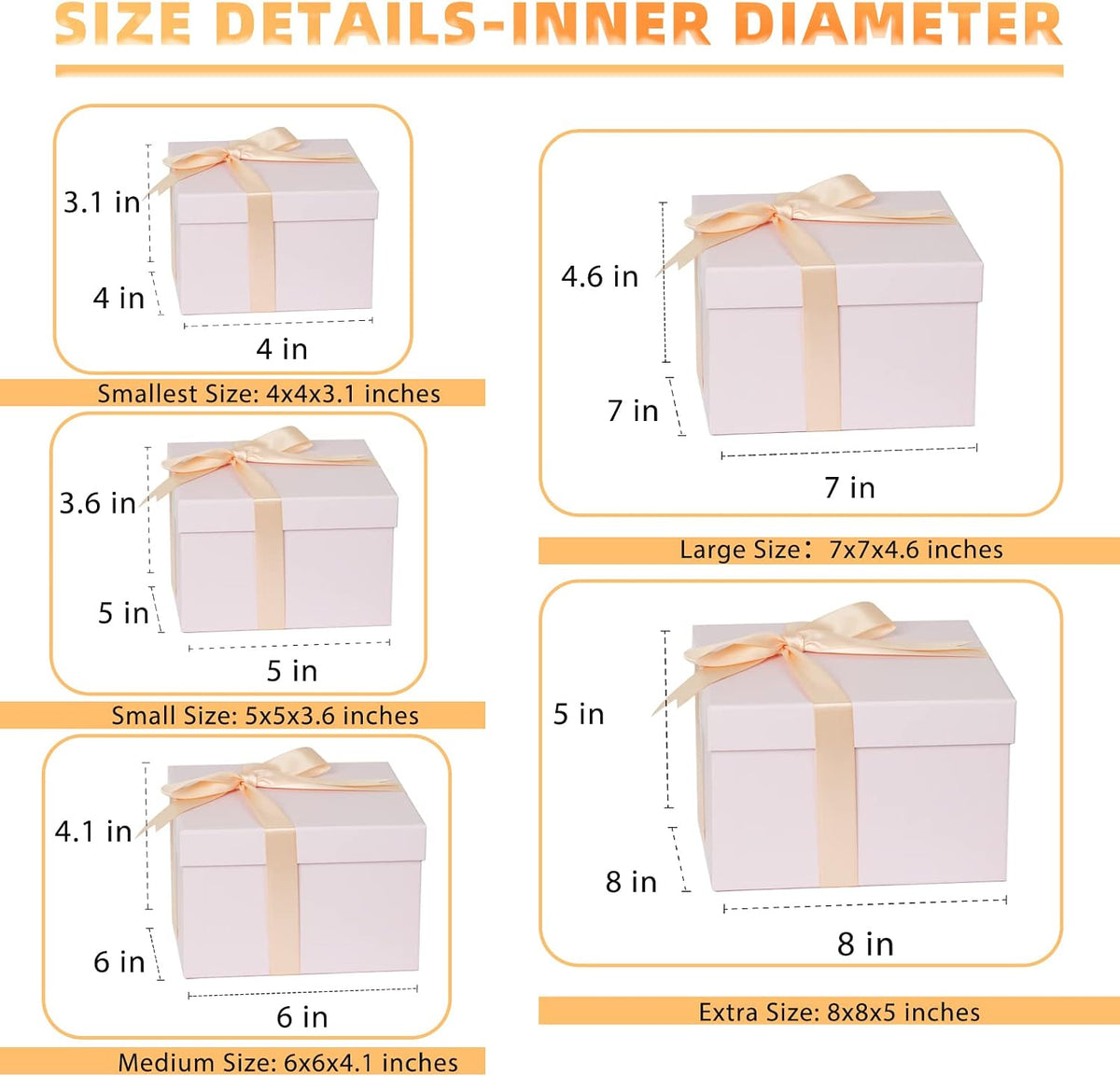 5 Pack Large Square Nesting Gift Boxes with Lids for Presents, 4"-8" Pink Stacking Gift Box with Ribbon Card for Wedding Birthday Party Valentine Christmas