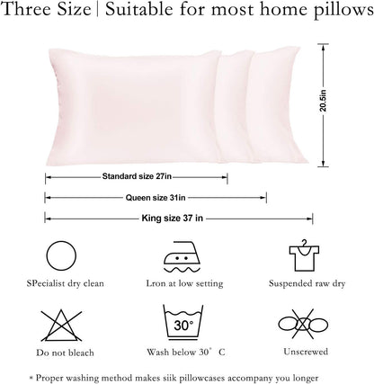 Silk Pillowcase for Hair and Skin 2 Pack 100% Mulberry Silk Bed Pillowcase Hypoallergenic Soft Breathable Both Sides Silk Pillow Case with Hidden Zipper, Pillow Cases (King, Light Pink)