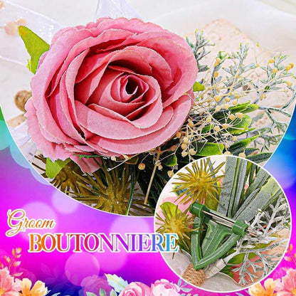 Wedding Rose Boutonniere Pink Groom Flower Men's Boutineer Prom Buttonholes Party Suit Decor Anniversary Accessories for Bridegroom and Man