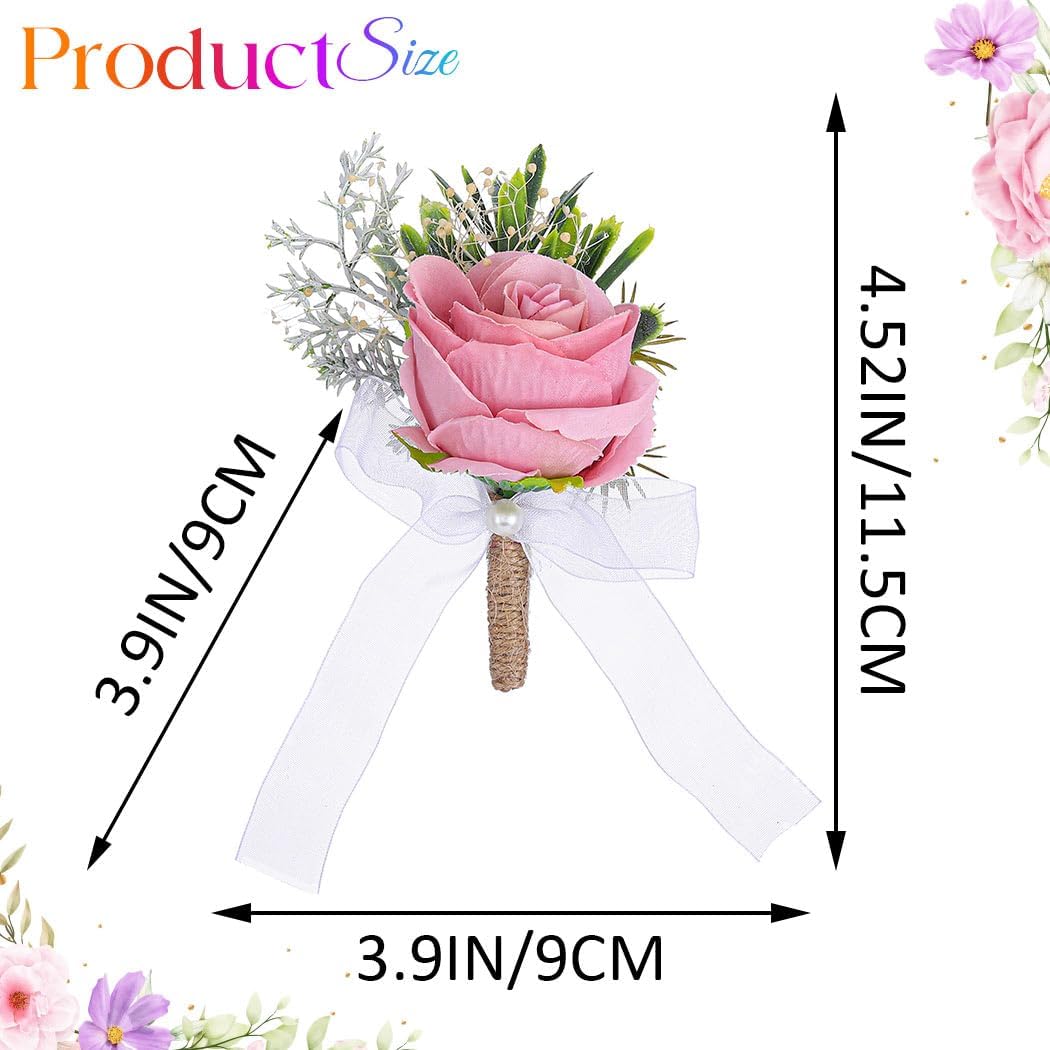 Wedding Rose Boutonniere Pink Groom Flower Men's Boutineer Prom Buttonholes Party Suit Decor Anniversary Accessories for Bridegroom and Man