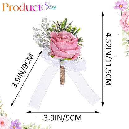 Wedding Rose Boutonniere Pink Groom Flower Men's Boutineer Prom Buttonholes Party Suit Decor Anniversary Accessories for Bridegroom and Man