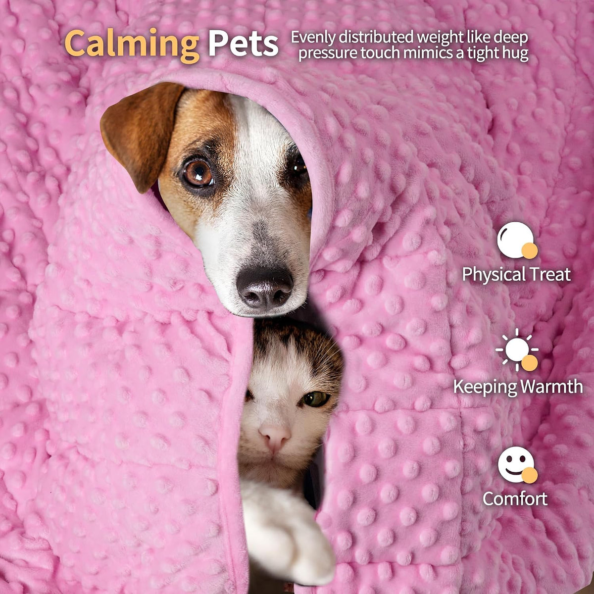 Weighted Blanket for Pets | Thunder Blanket for Dogs Anxiety | Premium Soft Minky | Relaxation & Calming & Anti Anxiety | Used in Car, Bed, Couch | Pink, Washable Small (24"x32")