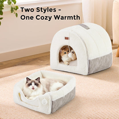 ZOMISIA Cat Bed Cave for Indoor Cats, 2-in-1 Cat Cave for Kittens and Small Pets with Removable Washable Cushioned Pillow, Enclosed Cat Bed Cozy Cat House Hideout with Non-Slip Bottom, 15 Inches