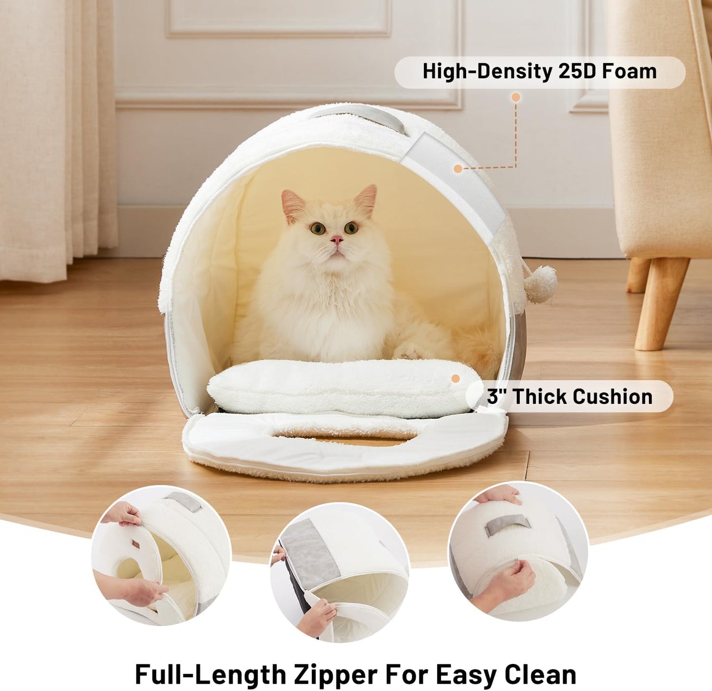 ZOMISIA Cat Bed Cave for Indoor Cats, 2-in-1 Cat Cave for Kittens and Small Pets with Removable Washable Cushioned Pillow, Enclosed Cat Bed Cozy Cat House Hideout with Non-Slip Bottom, 15 Inches