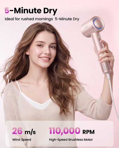 Hair Dryer with Diffuser, 110000 RPM High Speed Ionic Low Noise Fast Drying Blow Dryer for Men Women, Professional Hairdryer with Magnetic Diffuser for Curly Hair for Home Travel Salon