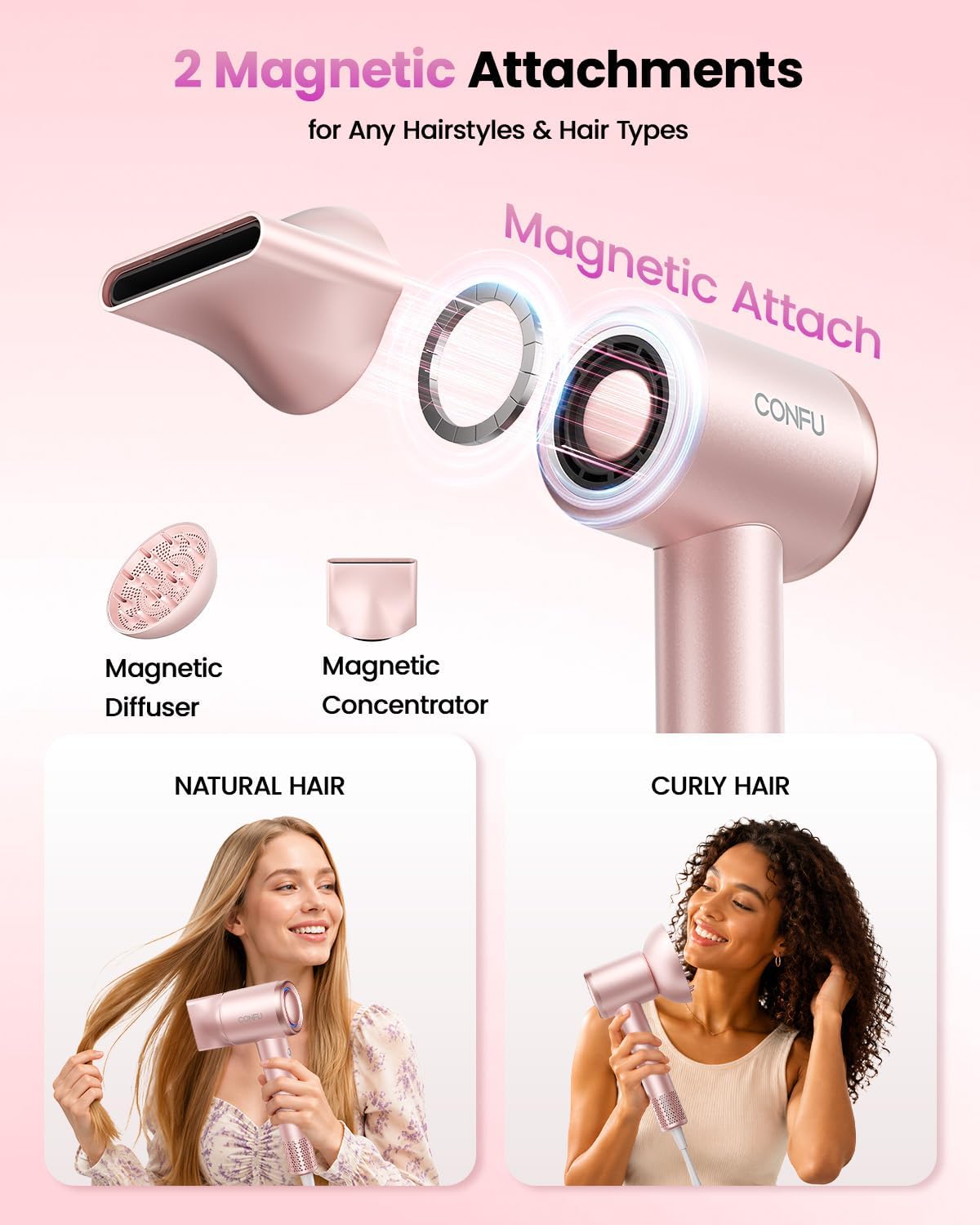 Hair Dryer with Diffuser, 110000 RPM High Speed Ionic Low Noise Fast Drying Blow Dryer for Men Women, Professional Hairdryer with Magnetic Diffuser for Curly Hair for Home Travel Salon