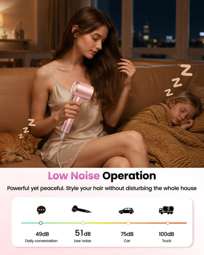 Hair Dryer with Diffuser, 110000 RPM High Speed Ionic Low Noise Fast Drying Blow Dryer for Men Women, Professional Hairdryer with Magnetic Diffuser for Curly Hair for Home Travel Salon