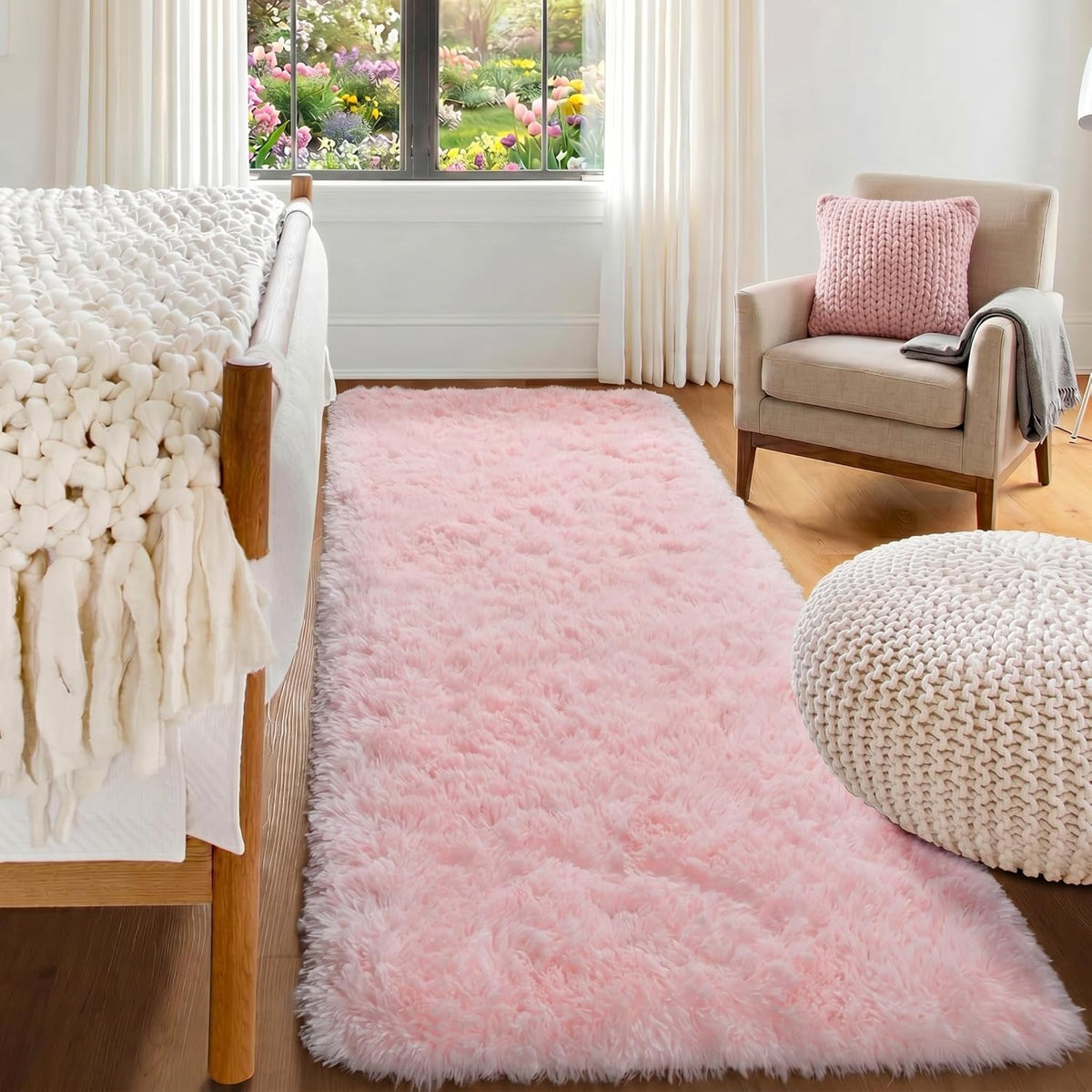Pink Runner Rugs for Girls Bedroom Living Room, 2x6 Fluffy Bedside Area Rug