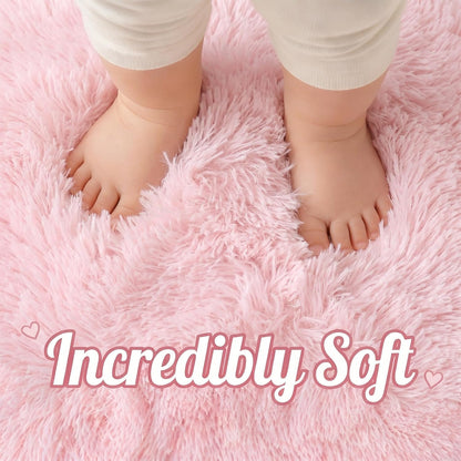 Pink Runner Rugs for Girls Bedroom Living Room, 2x6 Fluffy Bedside Area Rug