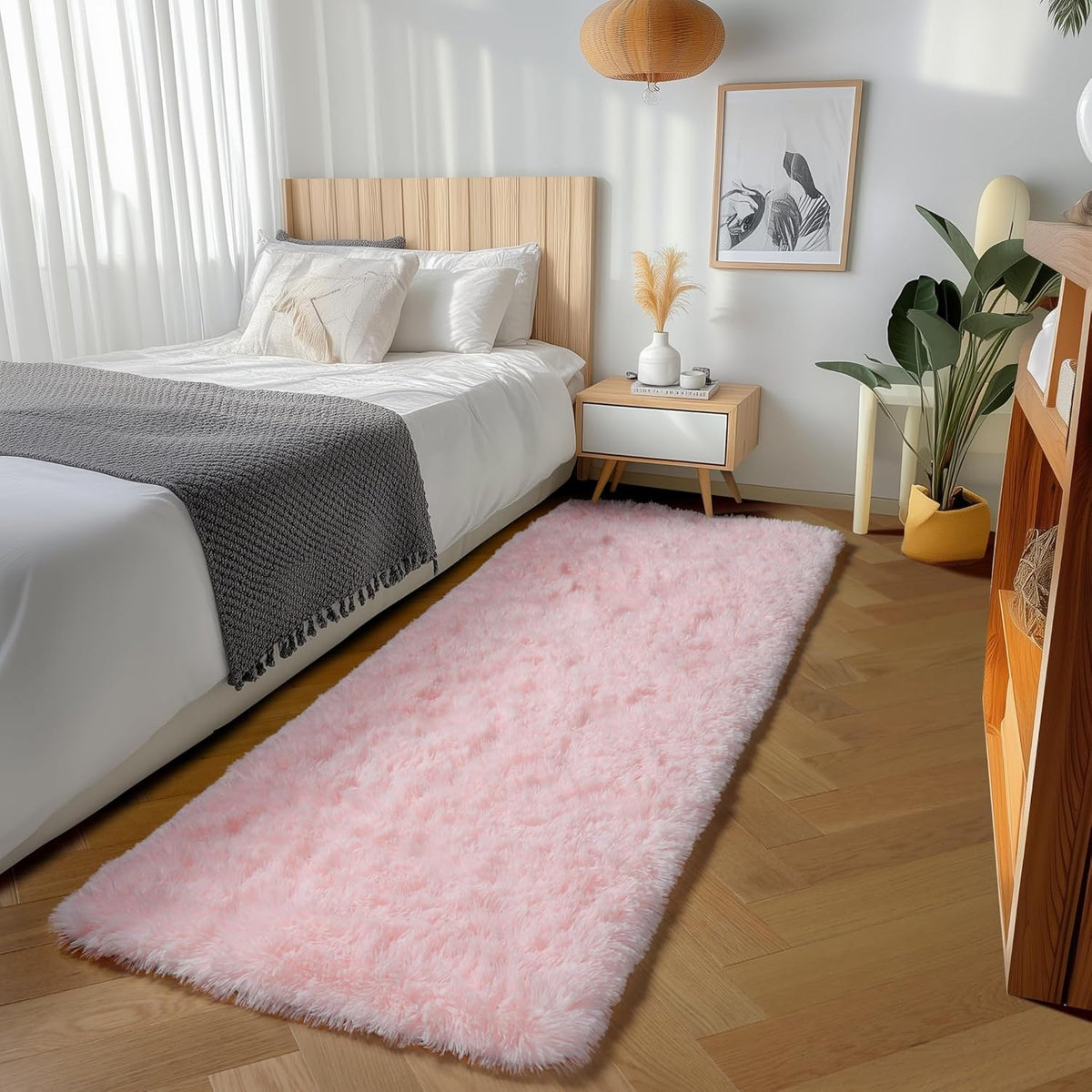 Pink Runner Rugs for Girls Bedroom Living Room, 2x6 Fluffy Bedside Area Rug