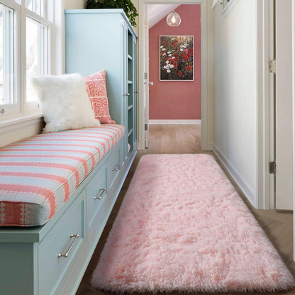 Pink Runner Rugs for Girls Bedroom Living Room, 2x6 Fluffy Bedside Area Rug